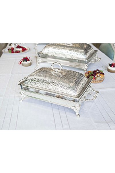 Bakır Concept Silver Plated Serving Rack Rectangular Glass with Sandy Texture Cover No2