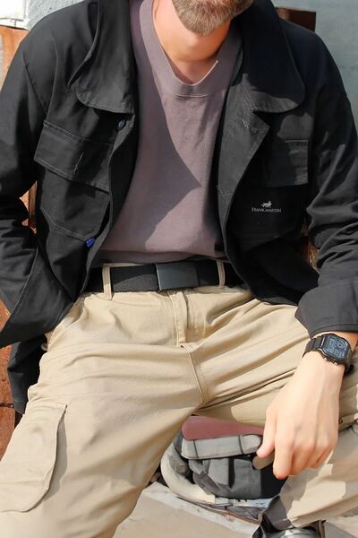 Frank Martin Siyah Tokalı Siyah Dokuma Taktik Kanvas Spor Kot Bez Kemer