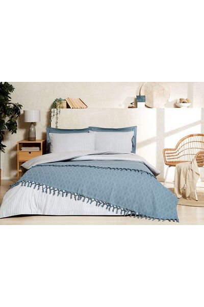 Özdilek Set cuvertură de pilota Blue Double Pique - Natural