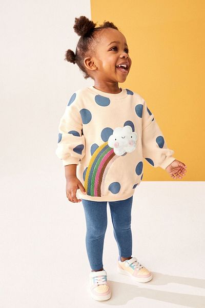 Next Baby Rainbow Patterned Cotton Cream Sweatshirt and Leggings - Long Sleeve, Bottoming Top Set