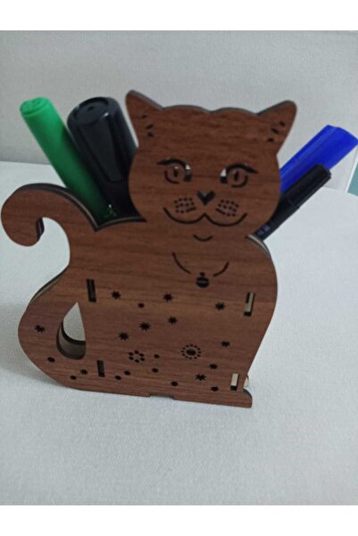 Şirin Lazer منظم أقلام رصاص على سطح الطاولة للقطط، خشب MDF