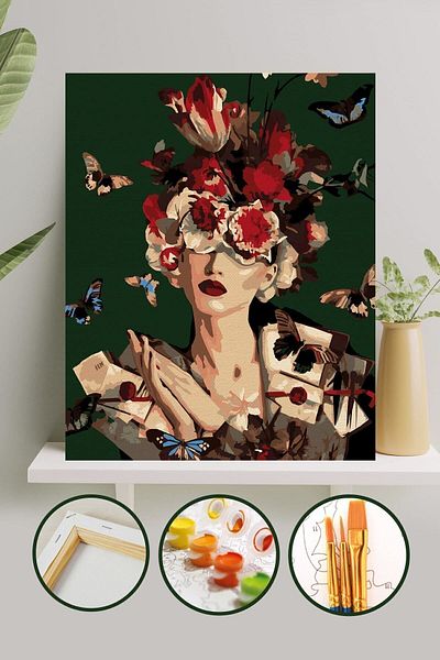 Palmiye Hobi Sanat Kırtasiye مجموعة قماش للرسم بالأرقام تتضمن فرشاة طلاء (مضلعة) مقاس 40 × 50 سم - حرف