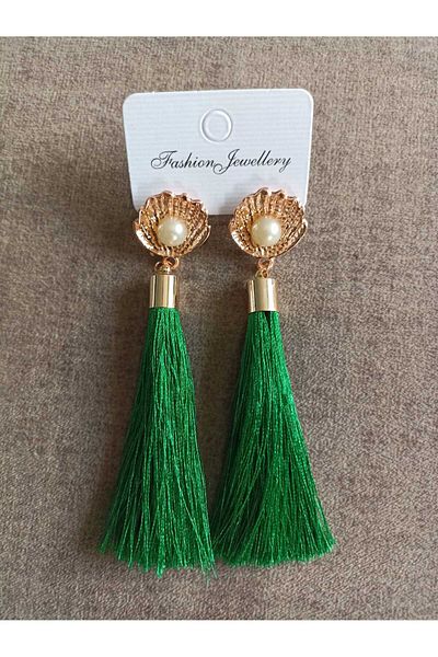 AKIN AKSESUAR HEDİYELİK Gold Colored Long Earrings - Oyster and Tassels