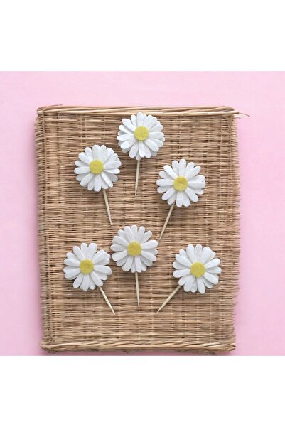 damlakidsmoda Pasta Süsü 6lı Papatya Kürdan 3 Katlı Keçe Papatya Doğum Günü K...