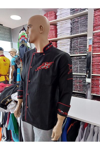 PERSONELİTY Embroidered Claret Red Chef Jacket - Piping