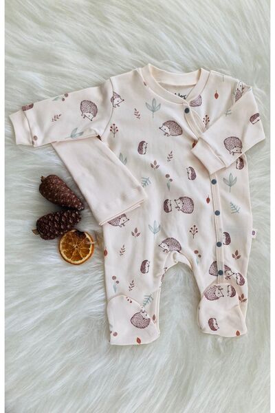 by bubbles Herringbone Patterned Unisex Baby Jumpsuit and Hat Set