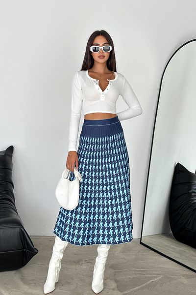 FEMELLE Fusta tricotaje și model picior de gală - albastru, talie elastică, mărime standard