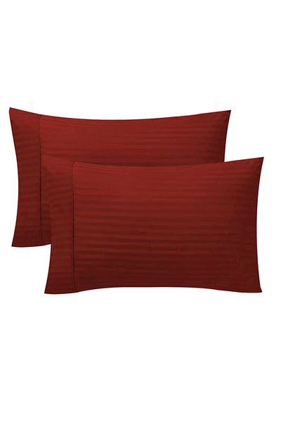CAQQA Striped Satin 2 pieces 50x70 cm Silver Claret Red Pillow Case