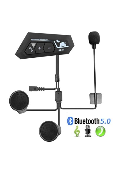 earphone Bt22 Motosiklet Bluetooth V5 Intercom Interkom Dinleme Ve Konuşma Özellikli Su Geçirmez Siyah