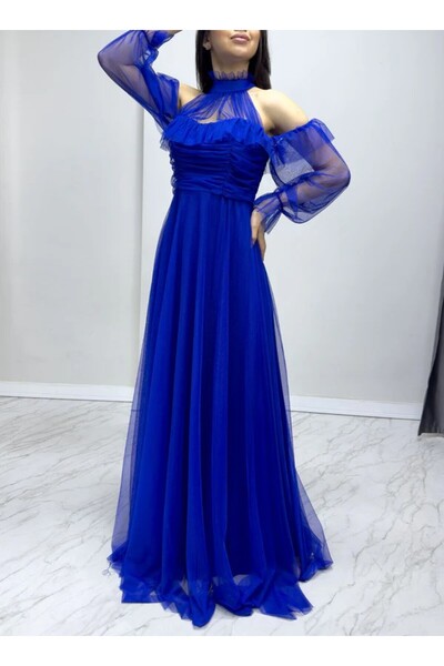 Phoenix Women Rochie de seara lunga din tul fara umeri