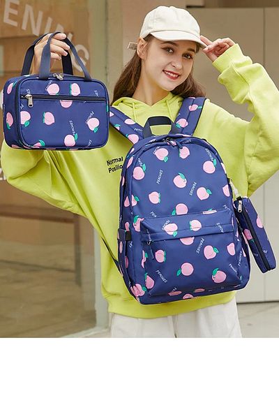 Go Veform Set de 3 genți de școală pentru fete - compartiment de protecție pentru laptop, rucsac ortopedic, cutie de prânz, castel