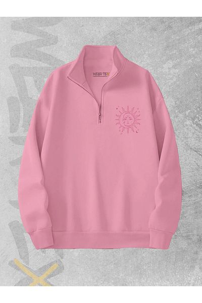 WEARTEX Moon and Sun Printed 3 Thread Half Zipper Sweatshirt