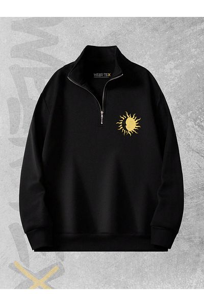 WEARTEX 3 Thread Sun and Moon Printed Half Zipper Sweatshirt