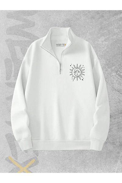 WEARTEX Moon and Sun Printed 3 Thread Half Zipper Sweatshirt