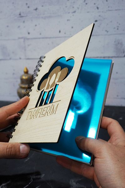markcat 120 Page A5 Notebook - Kitchen Themed, Wooden Cover, Lined Recipe Book, Agenda and School Notebook