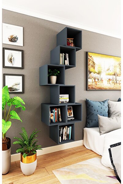 Dekormer Design Kitaplık Kare Duvar Rafı Yatak Odası 7 Li Arkalıklı Mobilya T...