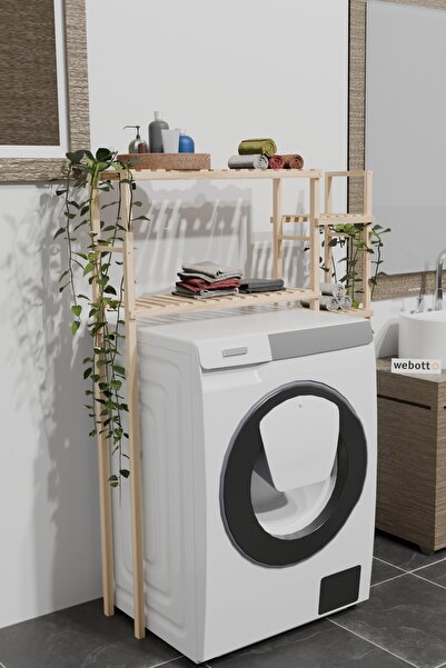dekoriker Banyo Düzenleyici Ahşap 6 Raflı Wc Klozet Üstü Raf Organizer Çamaşır makinası Üstü Raf nat mob224