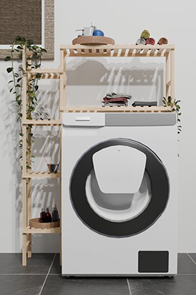 dekoriker Banyo Düzenleyici Ahşap 6 Raflı Wc Klozet Üstü Raf Organizer Çamaşır makinası Üstü Raf nat mob224