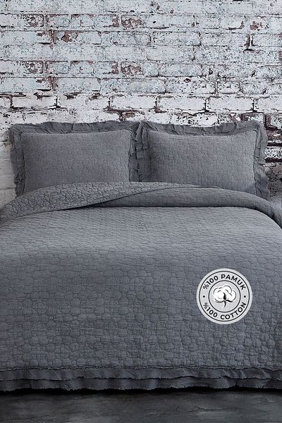 Evlen Home Collection Double Luxury Soft Durable Bedspread - 100% Cotton, Anthracite Dark Gray Stone Wash