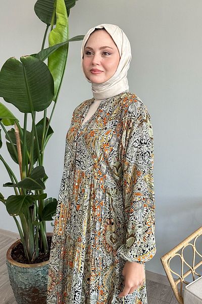 InStyle Mint Colored Viscose Dress - Shawl Pattern