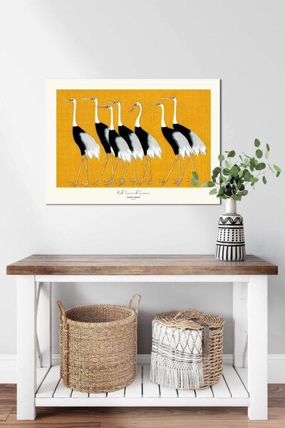 DUWART Premium Çerçevesiz Poster Ogata Korin Red Crowned Cranes Poster Kuşlu Tablo Japon Sanatı Poster