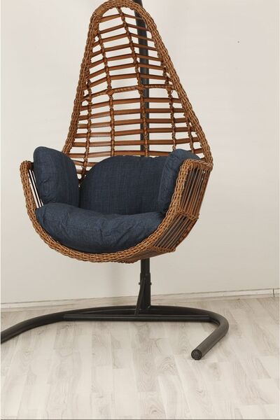 KalyonHome Gardeniza Sardinya Rattan Tek Kişilik Bahçe Salıncağı Balkon Teras Mavi