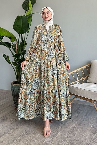 InStyle Mint Colored Viscose Dress - Shawl Pattern