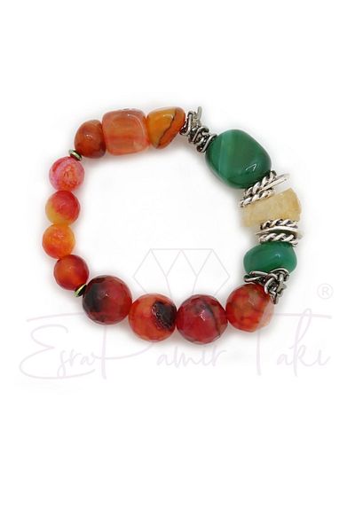 Esra Pamir Natural Green and Orange Stone Agate and Citrine Bracelet