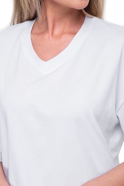 Happy Fox Γυναικείο μπλουζάκι White V-Neck Cotton Lycra Oversize
