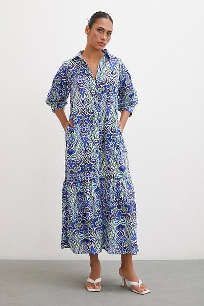 Never more Navy Blue Fakir Sleeve Dress - Buttoned Front