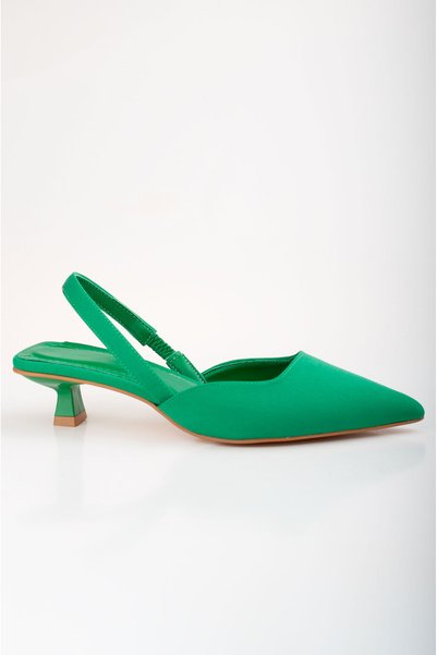 LuisPerry Women's satin green color short heeled stiletto shoes new season