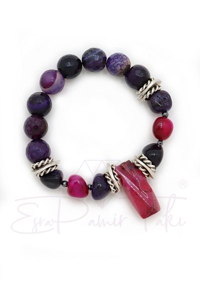 Esra Pamir Pink and Purple Bracelet with Amethyst and Quartz Natural Stones
