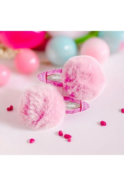 damlakidsmoda Kız çocuk bebek ponponlu çıtçıt toka pembe