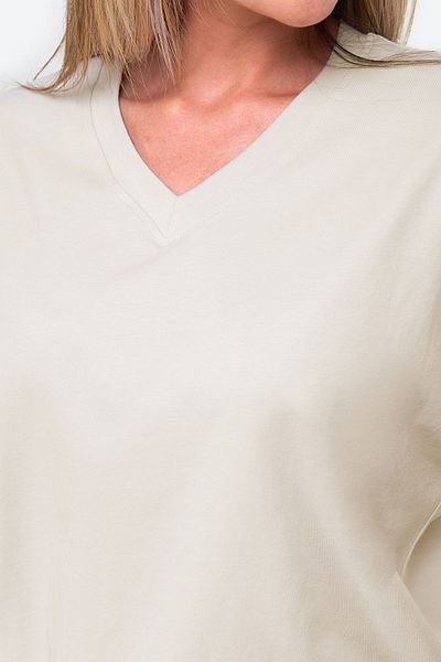 Happy Fox Γυναικείο μπλουζάκι Oversize Cotton Lycra με λαιμόκοψη - Unprinted, Μπεζ
