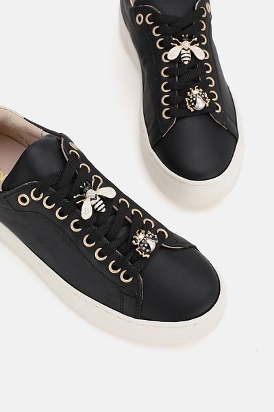 TUNAELLİ Μαύρο Γνήσιο Φυσικό Δέρμα - Γυναικεία Sneaker Παπούτσια με κορδόνια