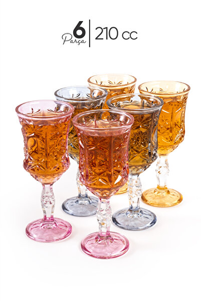 MEST Cool 6-Piece Glass Coffee Water Cup Set with Feet - 3 Colors 210 Cc