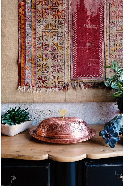 Bakır Concept 35cm Matte Copper - Presentation Table with Lid and Carved Embroidery