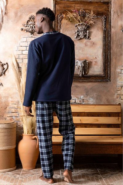 Sude HOMEWEAR Σετ ανδρικής πιτζάμες Navy Blue καρό φλις