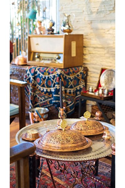 Bakır Concept 35cm Matte Copper - Presentation Table with Lid and Carved Embroidery