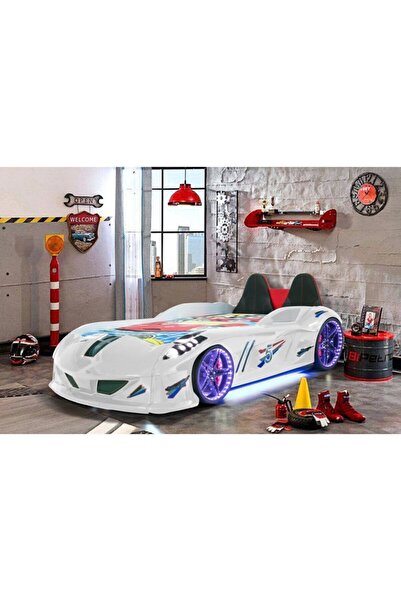 Setay Arabalı Yatak, Jaguar Koltuklu Full Ledli Arabalı Yatak - Beyaz