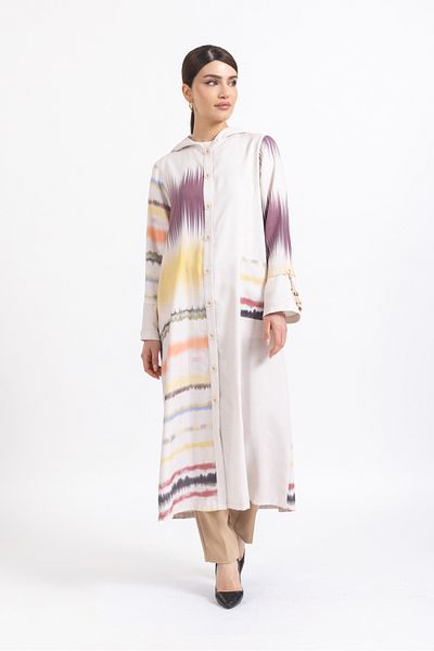 Ayda Triko Long Hooded Button Cap