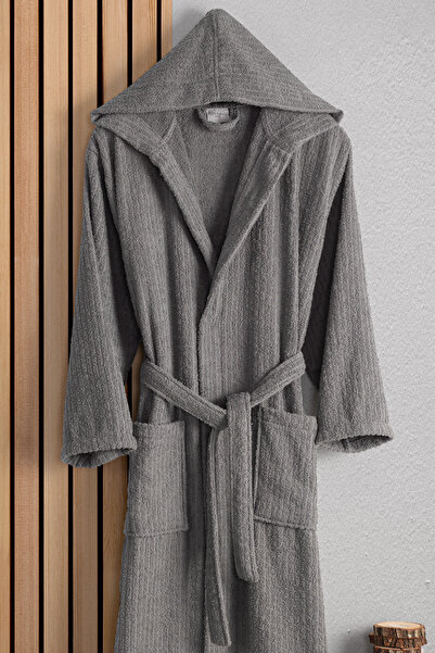 Güvenal Verona férfi és női pamut 2 részes csíkos kapucnis fürdőköpeny szett - hozománykészlet