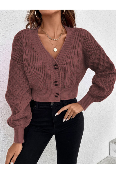 AQE FASHION Ζακέτα με λαιμόκοψη σε χρώμα κανέλας