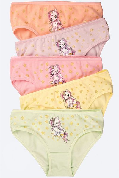 Happy Fox Set de chiloți din 5 piese din bumbac Mixcolor pentru fete - Slip imprimat