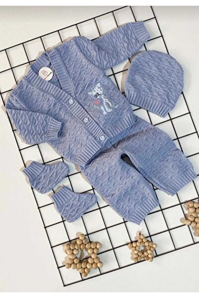 BUUFUU Newborn Kitten Printed Unisex Knitwear 4-piece Set - Booties with Hat