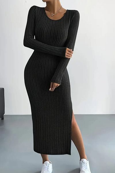 missamour Black Trend - Rochie de damă cu decolteu și fante groase