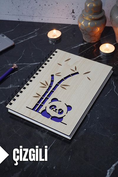 markcat Panda Themed Lined Wooden Cover Agenda and School Notebook - A5 (120 Pages)