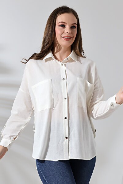 FoR ShE ForShe Γυναικείο Πουκάμισο Oversize σε χρώμα Εκρού - Με λεπτομέρεια μ...