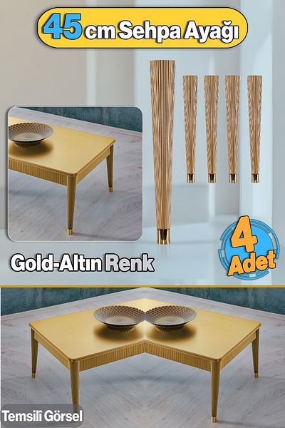 Badem10 Picior de masă de cafea din plastic de culoare aurie 45 cm picior 4 bucăți de bucătărie masă de sufragerie picior de mobilier Zigon Gold