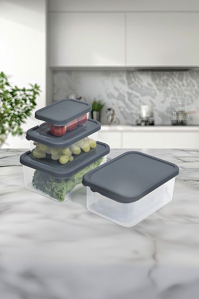 Nesto Home 6 Pieces Breakfast Set - Compatible with Microwave and Icebox, 2X375 2X900 2X1700 ml Storage Container